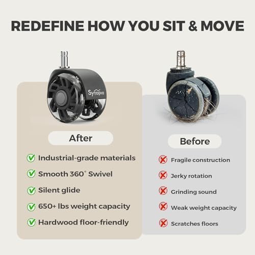 Office Chair Wheels Replacement, 2.5 Inch Universal Casters for Hardwood Floors & Carpet, Heavy Duty, Quiet, Scratch-Free, Fits Most Chairs, Easy Install, Set of 5.Dark Grey