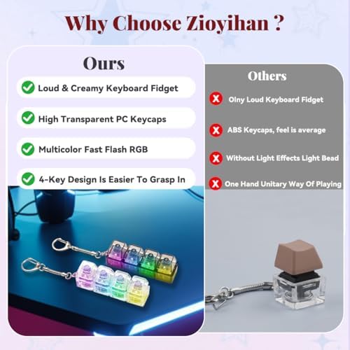 2 Pcs LED Keyboard Fidget Toy, Clicky & Creamy Fidget Clicker Keychain