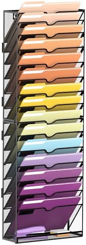 SUPEASY 16-Tier Hanging Wall File Holder Organizer for Papers, Folders, Files Clipboard & Magazine Organization Great for Office Home, Assembly Needed, Black