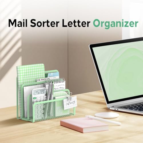 Mail Organizer Countertop for Desk, Mail File Holder with 3-Slot, Green