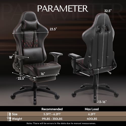 Dowinx Gaming Chair Big and Tall, Video Game Chairs with Footrest, PC Gamer Chairs for Adults - Padded High Back Ergonomic Reclining Silla Gamer, 4D Armrest, 400LBS, Black