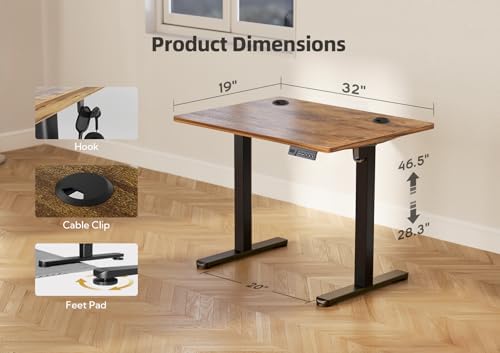 YDN 32 x 19 Inch Rustic Brown Electric Standing Desk