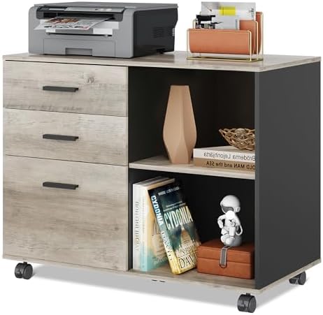 DEVAISE 3-Drawer Mobile File Cabinet, Lateral Filing Cabinet, Greige