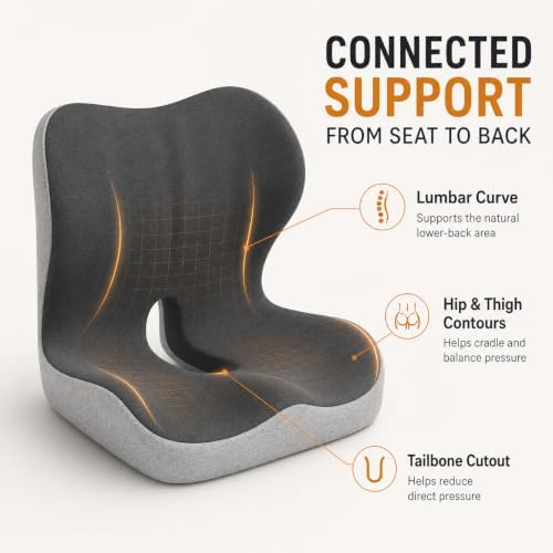 Ergonomic Memory Foam Seat Cushion for Tailbone Pain Relief, Suitable for Office Home Chair, Car and Wheelchair (Black(Oversized))