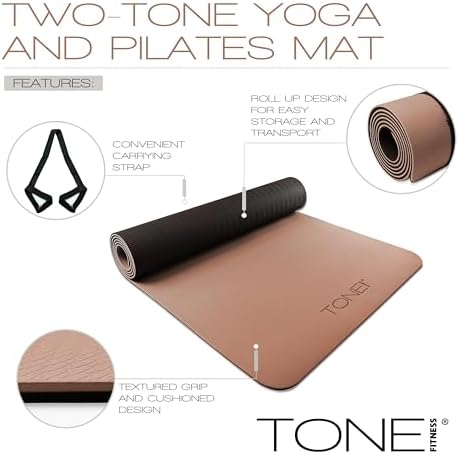 TONE Fitness 1/4" Yoga Mat, Non-Slip Exercise & Pilates Mat with Strap