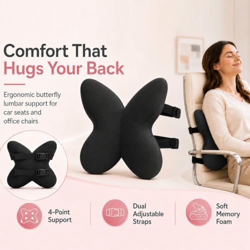 Memory Foam Lumbar Support Pillow,Back Support for Office Chair,Back Pillow for Chair,Lower Back Cushion for Desk Chair,Computer Chair,Gaming Chair and Car Seat,Washable Cover (Enhanced Black)