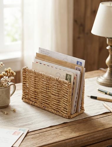 NiHome Mail Holder Organizer Countertop, PP Woven Textured Letter Holder