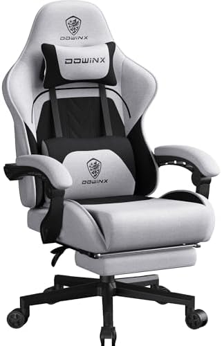 Dowinx Big and Tall Gaming Chair Fabric with Footrest Pocket Spring Cushion for Home Office, High Back Recliner Height Adjustable Ergonomic Comfy Cloth Computer Desk Chair, Black Grey