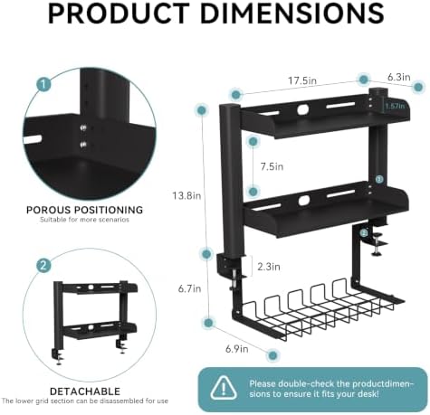 2-Tier Clamp On Desk Shelf, Under Desk Storage Basket, Desktop Organizer