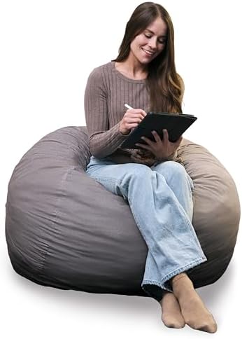 Big Joe Fuf Medium Foam Filled Bean Bag Chair with Removable Cover, Fog Lenox, Durable Woven Polyester, 3 feet Big