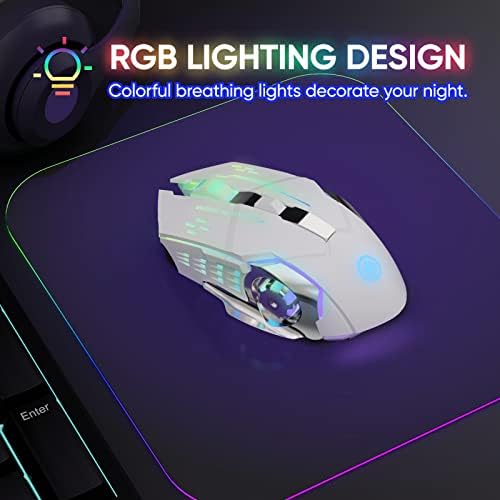 MELOGAGA Wireless Gaming Mouse Bluetooth/2.4G RGB Rechargeable -White