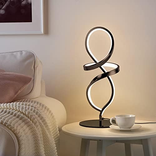 Modern Small Table Lamp with LED Spiral Design, 12W Black Nightstand Lamp