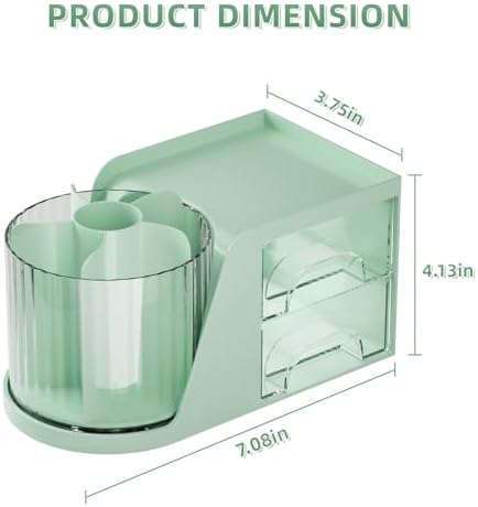 Marbrasse Desk Organizer with 2 Drawer, 360°Rotating Pen Holder, Desk Organizers and Accessories with 6 Slots Pencil Holder + 2 Drawer, Art Supply Storage Box Caddy for Office (Green)