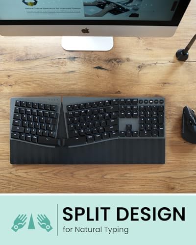 Perixx PERIBOARD-835BL II Wireless Ergonomic Mechanical Keyboard [Firmware Updated] - RGB Backlit - Low-Profile Blue Clicky Switches - Multi-Device Connection - Compatible with Windows and macOS