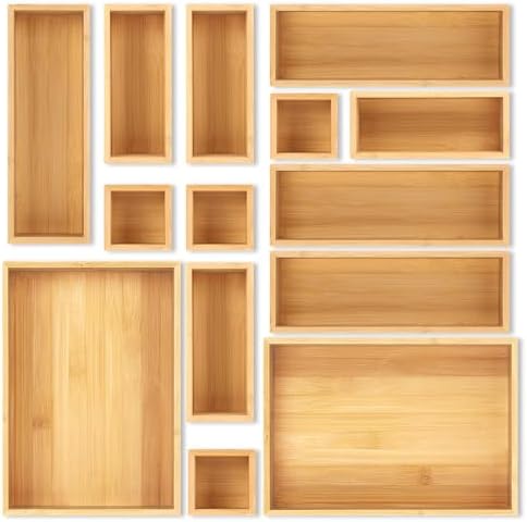 MapleGrace Bamboo Drawer Organizer Set, 14 PCS Wood Storage Organizers