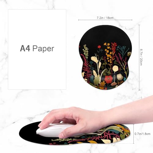 ITNRSIIET Ergonomic Mouse Pad with Gel Wrist Support Small Wrist Rest Smooth Surface Non-Slip PU Base Comfortable Office Supplies Pain Relief, 8.7 x 7.2 inches, Pretty Flowers Plants