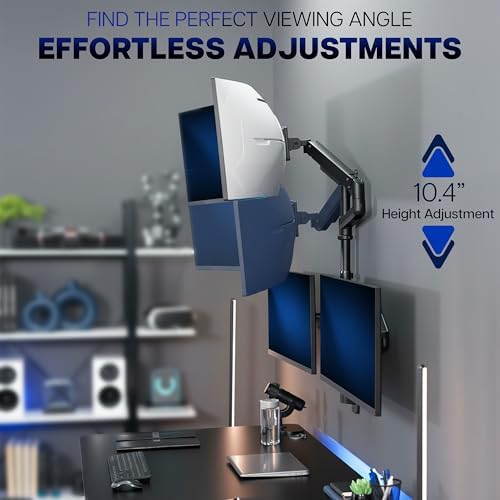 VIVO Pneumatic Arm Triple Ultrawide Monitor Wall Mount for Up to 49 inch Screens with Height Adjustment, Heavy Duty, Holds 3 Ultra Wides Up to 35.2 lbs, Black, MOUNT-VW300D