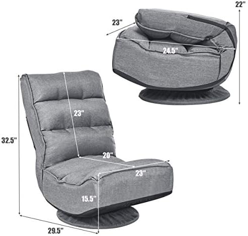 Giantex 360 Degree Swivel Floor Chair, Folding Floor Gaming Chair with 6 Positions Adjustable, Lazy Sofa Lounge Chair w/Tufted Back Support, Video Gaming Chair for Reading TV Watching (Gray)