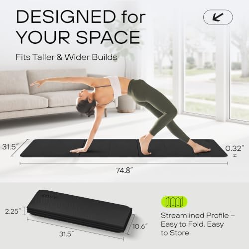 ZOEY 7-Fold Foldable Yoga & Exercise Mat, 74.8x31.5 Extra Wide 31.5 Inch XL Extra Large Lightweight Mat, Folding Pilates Stretching Mat, Anti-Slip Double Non Slip Noise Reducing Hot Yoga Mat, Odorless Non Toxic Eco TPE Workout Mat for Beginners Women M...