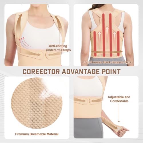 Back Brace Posture Corrector for Women & Men, Adjustable Shoulder Straightener with Full Back Support, Relief for Lower & Upper Back Pain, Hunchback & Scoliosis (Beige, Large)