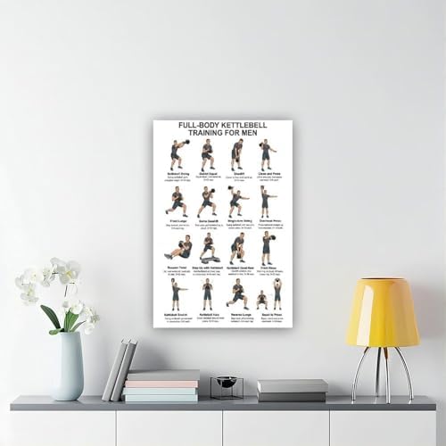 Kettlebell Workout Chart Full Body Kettlebell Exercises for Men Workout Upper Lower Body Strength Training Canvas Poster Wall Art for Living Room Bedroom Decor Unframe 16x24inch