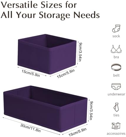 DIMJ Drawer Organizers Clothes, Set of 8 Dresser Organizer Bins, Fabric Closet Organizers and Storage, Shallow Drawer Dividers for Nursery, Clothing, Baby Clothes, Socks, Underwears, Tie (Purple)