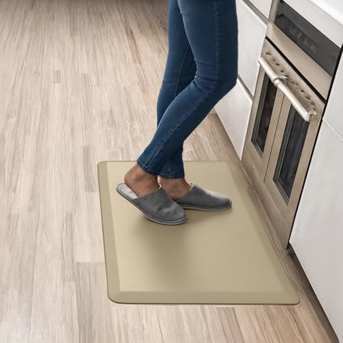 Anti Fatigue Kitchen Mats for Floor | Padded Kitchen Rugs | Non Slip, Cushioned Standing Desk Mat | Waterproof Floor Mat for Home and Office | 17.3" x 28" X 0.47", Beige, 1-Pack | More Décor