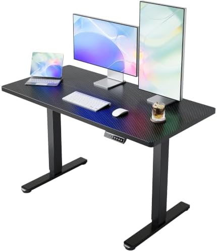 HUANUO 55x28 Inch Electric Standing Desk, Adjustable, Carbon Fiber Black