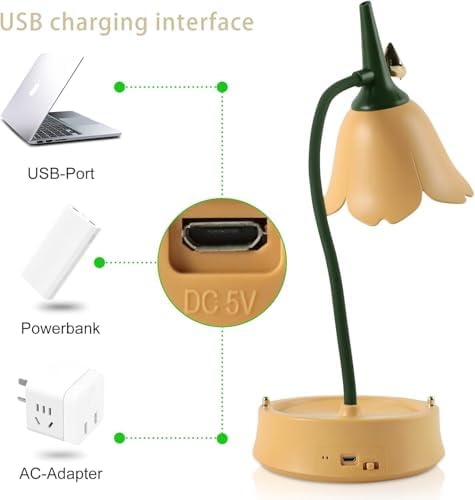 Desk Lamp for Kid, Dimmable LED Table Lamp with 3 Colour Temperatures, Rechargeable Desk Lamp with Touch Sensor and Flexible Arm, USB Bedside Lamp for Reading, Learning, Working (Yellow)