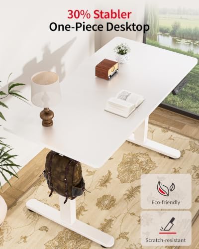 Okin Standing Desk Electric Adjustable Computer Whole Piece Stand up Desk with Wheels Office Gaming Home Office Memory Desks 48x24 inches White
