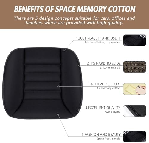 MYFAMIREA 2PCS Car Seat Cushion Pad 1.2" Thick Comfort Seat Protector for Car Driver Seat Office Chair Home Use Memory Foam Seat Cushion with Non Slip Bottom, 20'' x 18.5'', Black