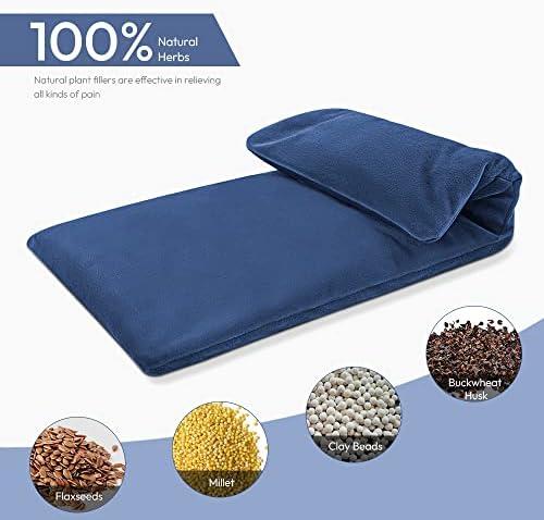 Microwavable Heating Pad with Washable Cover, 8 x 18 Microwave Heating Pad for Neck and Shoulders, Moist Heat Bean Bag Warm Compress for Knee, Joints, Wrist, Abdomen (Dark Blue)