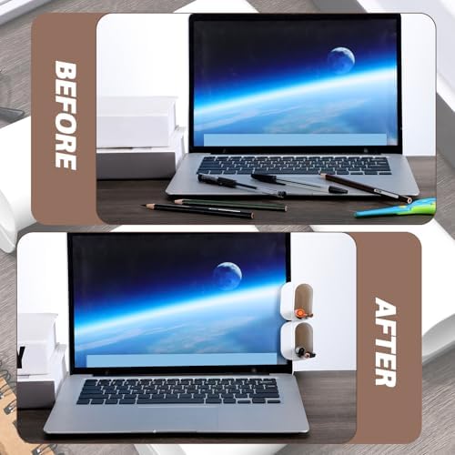 Resurhang 6 Pcs Monitor Pen Pencil Holders DIY Screen Pen Holder Computer Monitor Pencil Holder Desktop Accessories PP Self Adhesive Desk Organizer for Office Classroom Gadget Storage(White)