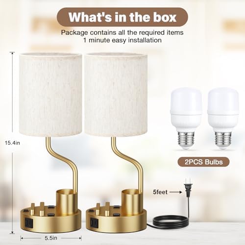 Fenmzee Bedside Lamps for Bedroom Set of 2 - Table Desk Lamp for Nightstand