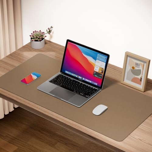 Boutilon Leather Desk Pad Protector,Non-Slip Mouse Pad,Laptop Desk Pad,Office Mouse Mat,Waterproof Leather Desk Blotter,Desk Writing Pad for Office and Home (M-Dark Apricot,30"x14")