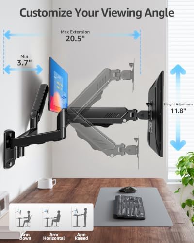 MOUNTUP Dual Monitor Wall Mount for 2 Max 32 Inch Computer Screen, Fully Adjustable Double Monitor Arm, Wall Mounted Monitor Holder Support 4.4-19.8lbs Display, VESA Bracket 75x75, 100x100
