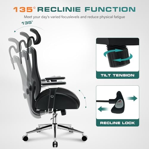 750lbs Big and Tall Office Chair with Headrest, Wide Seat, 4D Armrests Heavy Duty Ergonomic Mesh Desk Chair for Big Guys, Adjustable Lumbar Support, Thick Cushion Executive Chair for Long Hours Work