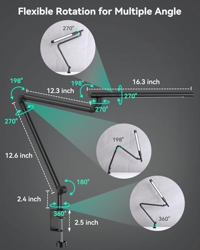 LED Desk Lamp with Clamp, Dual-Light Architect Lamp with RGB Light & Remote