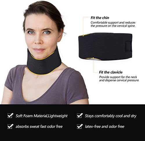 Soft Foam Neck Brace Universal Cervical Collar, Adjustable Neck Support Brace for Sleeping - Relieves Neck Pain and Spine Pressure, Neck Collar After Whiplash or Injury (Black, 2.5" Depth Collar, L)