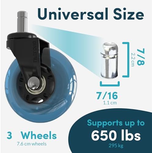 Lifelong Office Chair Wheels Replacement, Heavy Duty, Blue, 5-Pack