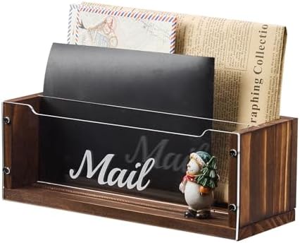 Solid Wood Letter Holder with 2 Slots Clear Acrylic Dividers