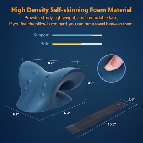 Neck Stretcher for Neck Pain Relief, Heated Cervical Traction Device Pillow with Graphene Heating Pad, Neck and Shoulder Relaxer for TMJ Pain Relief and Cervical Spine Alignment (Dark Blue)