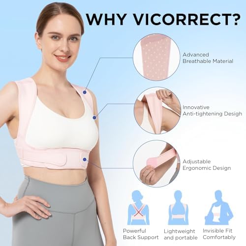 Vicorrect Posture Corrector for Women and Men: Adjustable Brace Straps for Upper Back Pain Relief and Shoulder Support