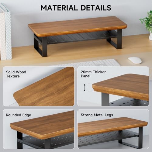 Monitor Stand Riser, 24 Inch Computer Monitor Stand for Desk, 2-Tier Wood Desk Shelf Organizer with Storage, Desktop Stand for Laptop/Screen/PC/Printer, Ergonomic Home Office Monitor Stand