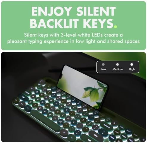 X9 Wired Keyboard and Mouse Combo - Retro Typewriter Keyboard with Round Keycaps, Soft White Backlight, Phone Dock, 109 Full-Size Keys, Cute Wired Green Keyboard and Mouse for Laptop, PC & Chromebook