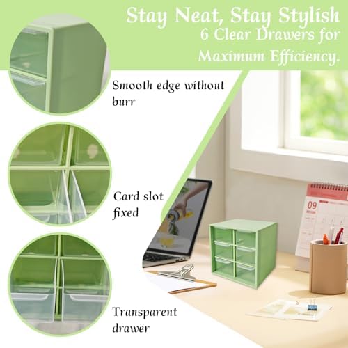 Small Mini Drawer Organizer for Desk, 6 Drawers, 4.7" x 4.7" x 3.8" Green
