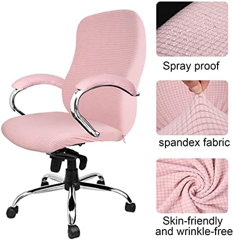 Tatuo 3 Pcs Computer Office Chair Cover Universal Rotating Chair Slipcovers Protector Removable Washable Office Armrest Covers with Zipper for High Back Seat Backrest(M,Waffle,Pink)