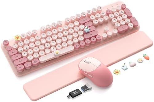 Wireless Keyboard and Mouse Combo, Typewriter Keyboard, Magnetic Wrist Rest