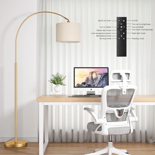 Ambimall Dimmable Arc Floor Lamp with Remote, Color Temp Adjustable, Gold