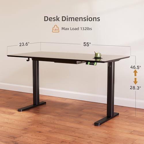 INNOVAR Glass Standing Desk with Drawers 55×24 Inch Black
